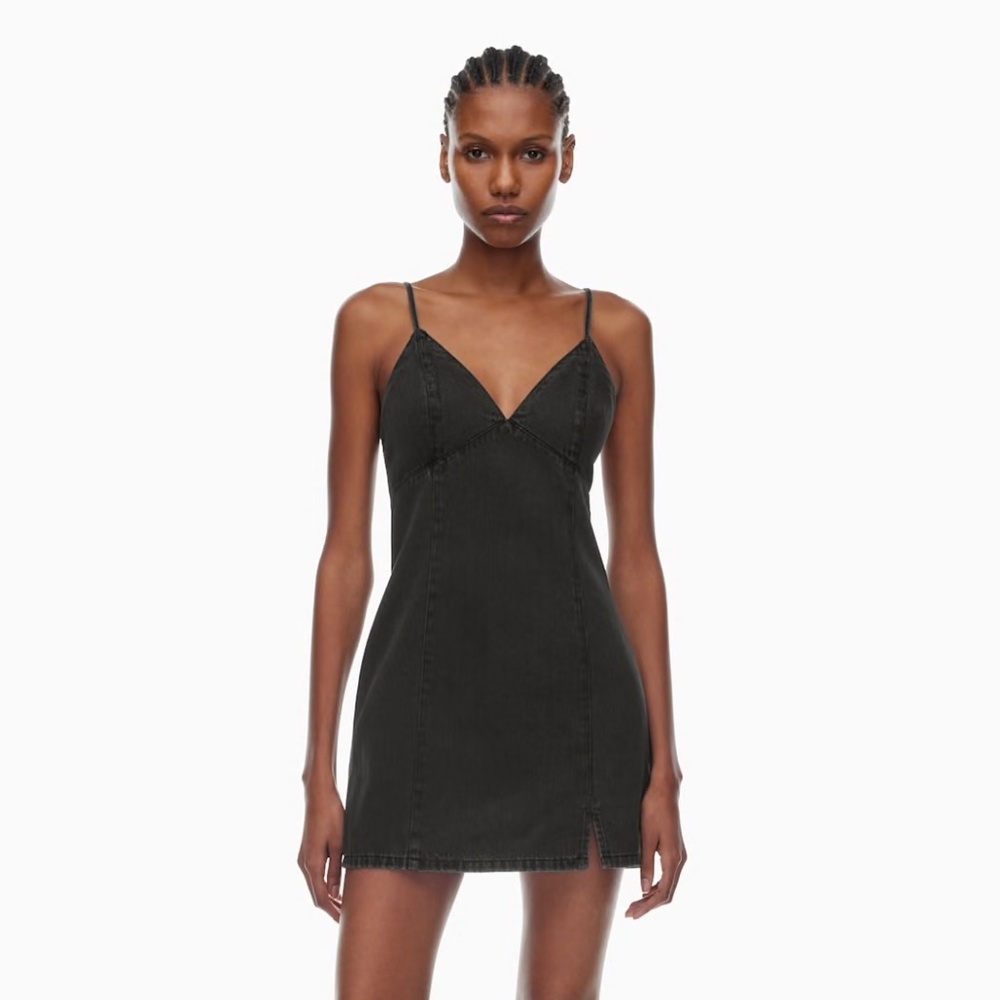 Denim Forum ’90s Slip Denim Dress — Black, 2XS